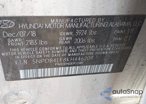 2019 Hyundai Elantra Value Edition из США, поврежденный, VIN 5NPD84LF8KH446209